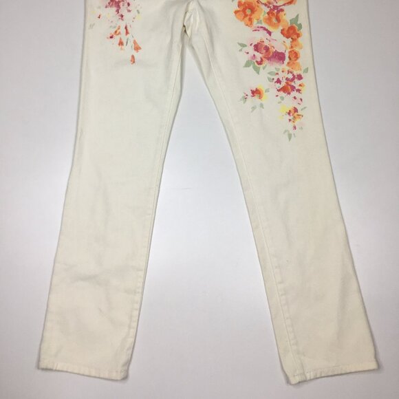 NWT CHAPS 5 Pocket Ivory MultiColor Floral Print Slimming Fit Slim Ankle Jeans - Picture 8 of 14
